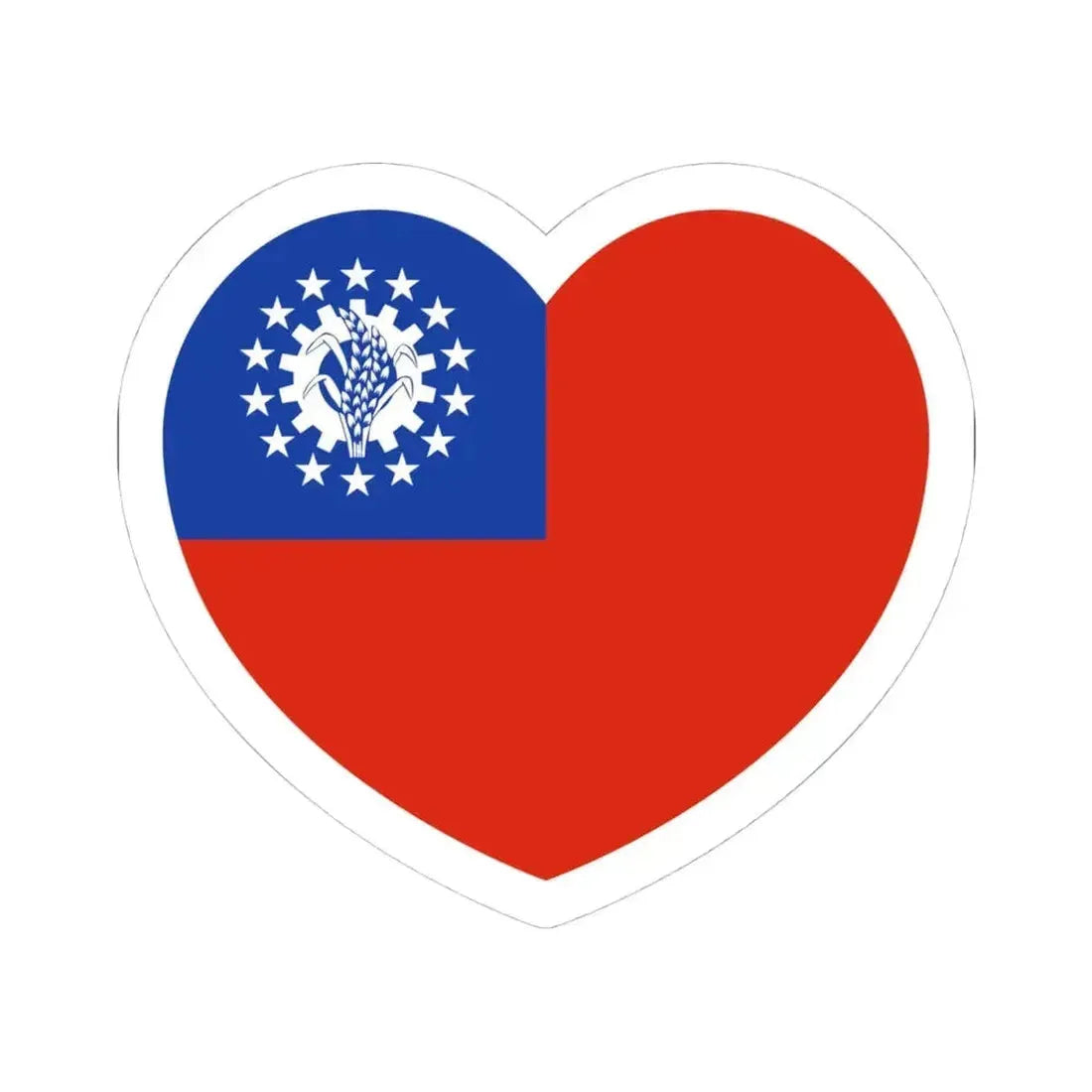 Heart Flag of Myanmar 1974-2010 - STICKER Vinyl Kiss-Cut Decal 4 Inch White - The Sticker Space