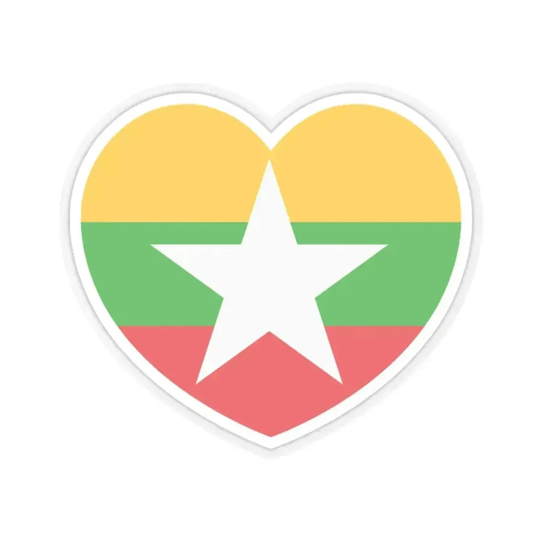 Heart Flag of Myanmar - STICKER Vinyl Kiss-Cut Decal 3 Inch Transparent - The Sticker Space