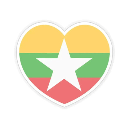 Heart Flag of Myanmar - STICKER Vinyl Kiss-Cut Decal 3 Inch Transparent - The Sticker Space