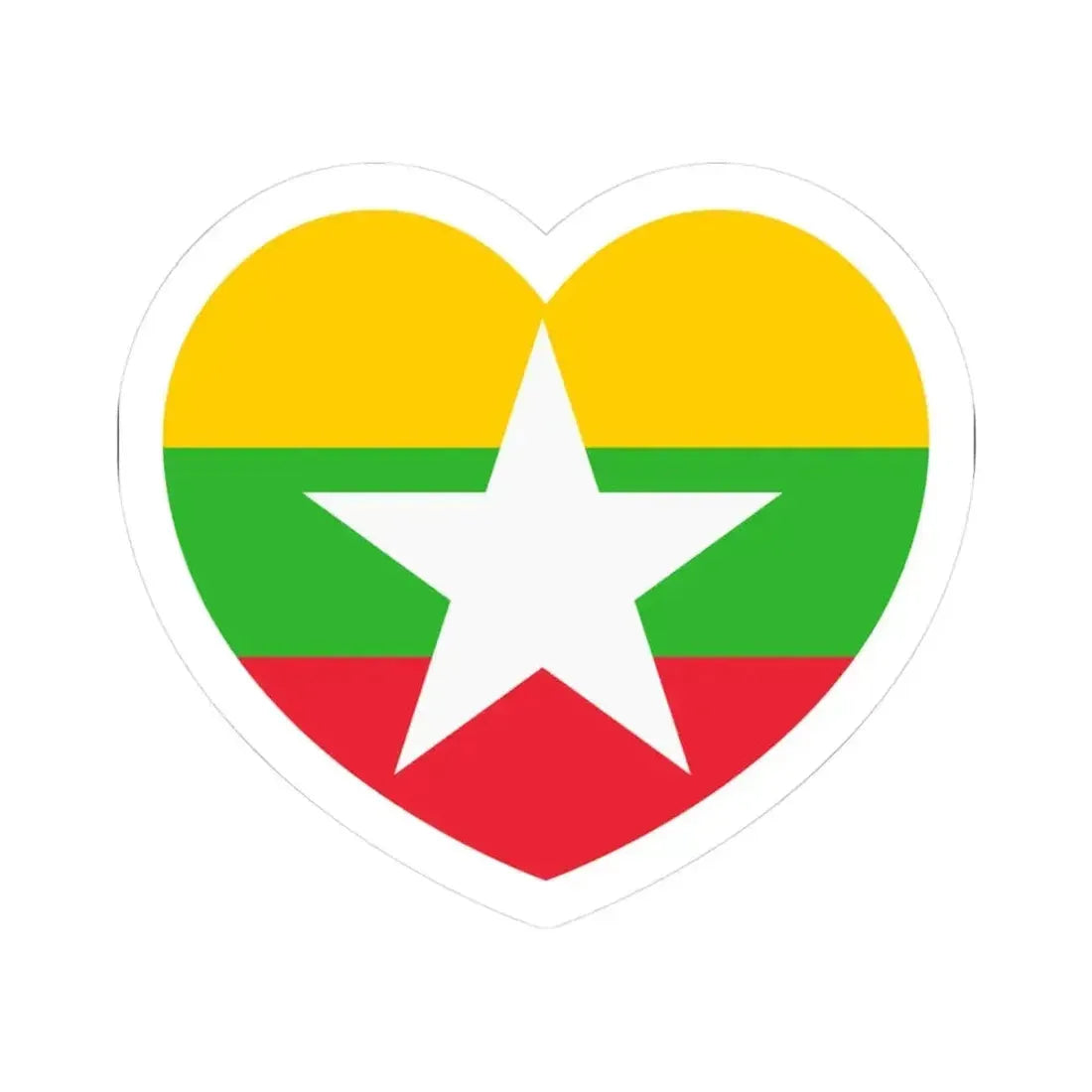 Heart Flag of Myanmar - STICKER Vinyl Kiss-Cut Decal 3 Inch White - The Sticker Space