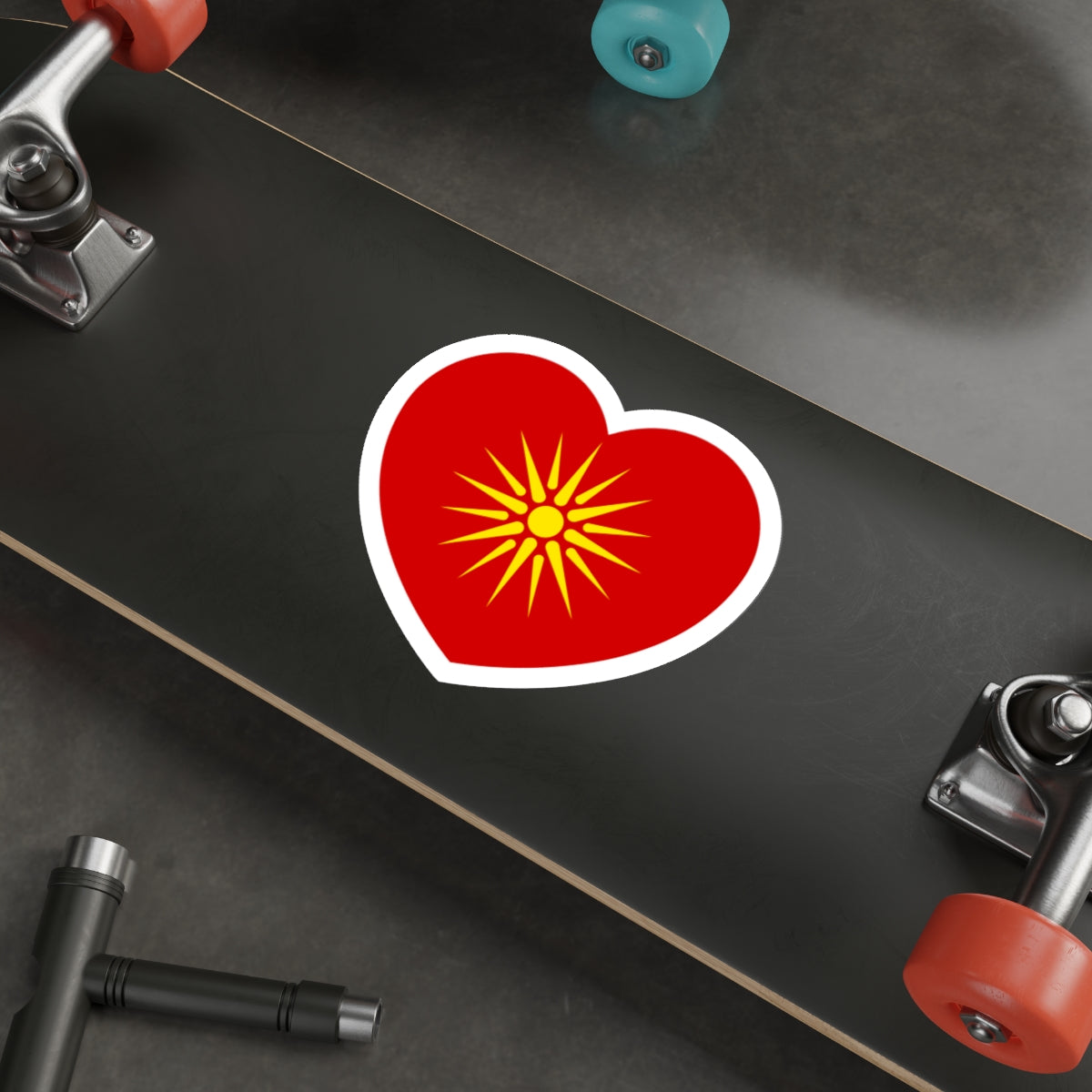 Heart Flag of North Macedonia 1992-1995 - STICKER Vinyl Die-Cut Decal-The Sticker Space