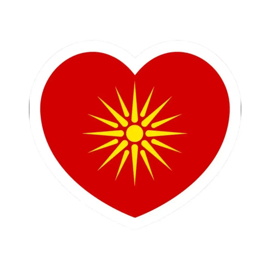 Heart Flag of North Macedonia 1992-1995 - STICKER Vinyl Kiss-Cut Decal 2 Inch White - The Sticker Space