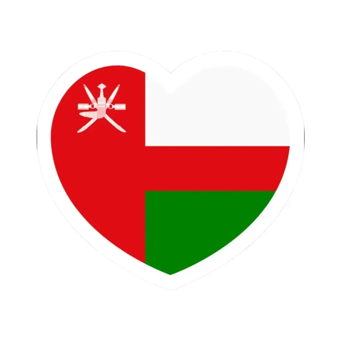 Heart Flag of Oman 1970-1995 - STICKER Vinyl Kiss-Cut Decal 2 Inch White - The Sticker Space