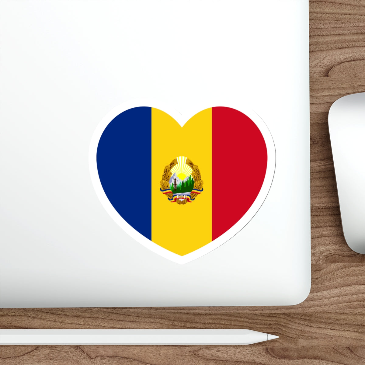 Heart Flag of Romania 1948-1952 - STICKER Vinyl Die-Cut Decal-The Sticker Space