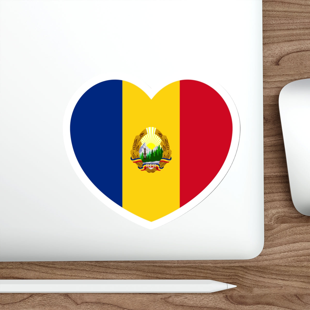 Heart Flag of Romania 1948-1952 - STICKER Vinyl Die-Cut Decal-The Sticker Space