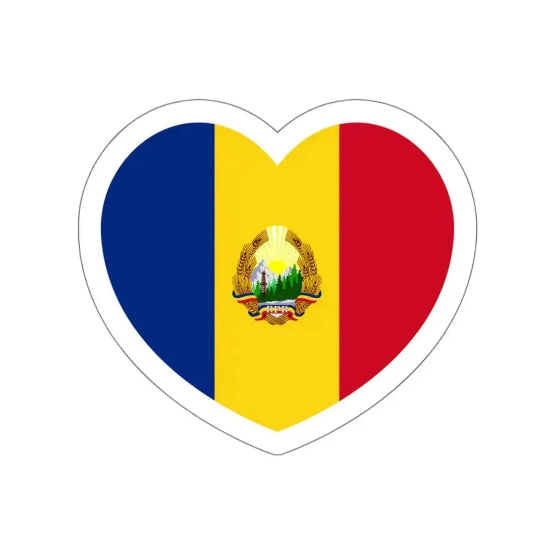 Heart Flag of Romania 1948-1952 - STICKER Vinyl Die-Cut Decal White Die-Cut 5 Inch - The Sticker Space