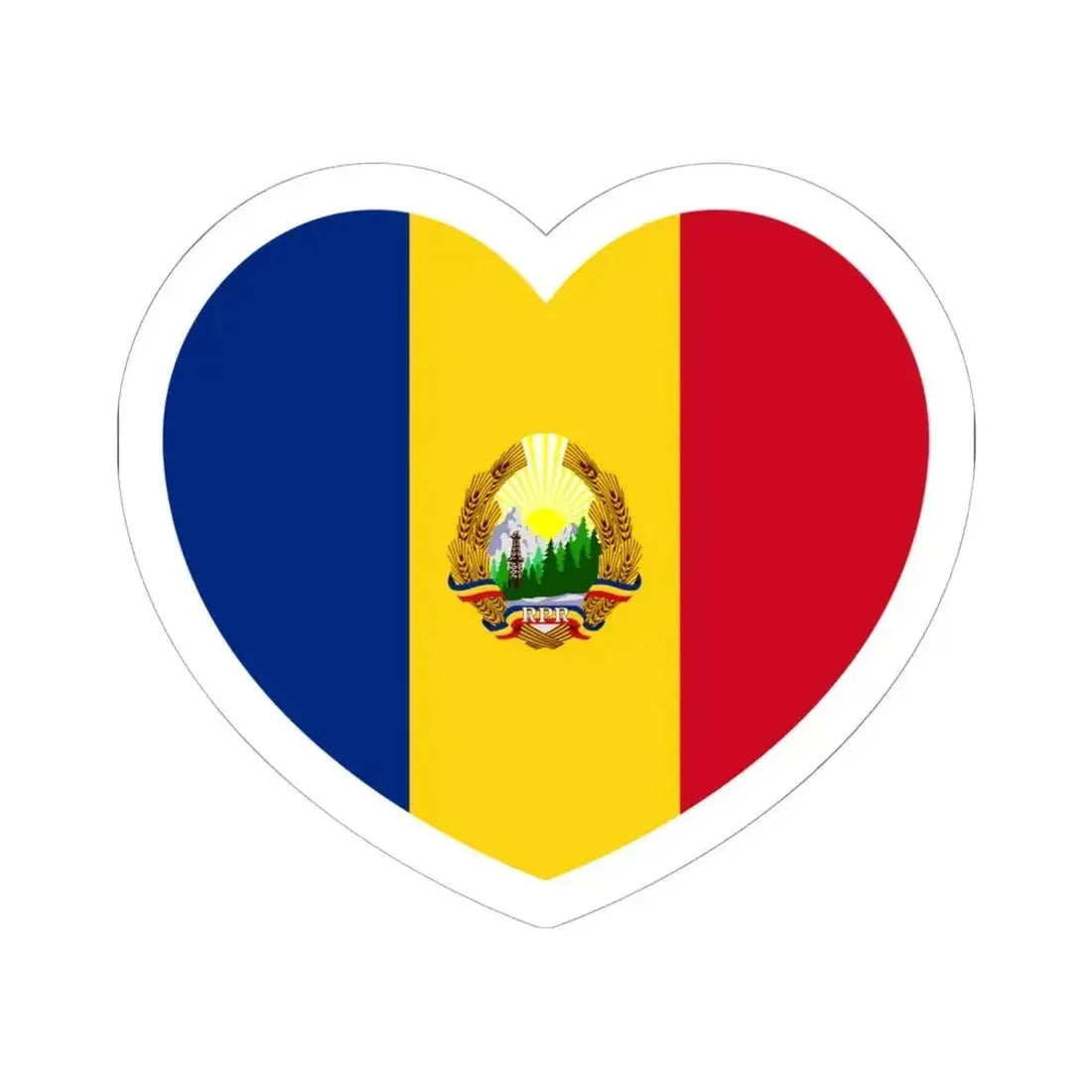 Heart Flag of Romania 1948-1952 - STICKER Vinyl Kiss-Cut Decal 6 Inch White - The Sticker Space
