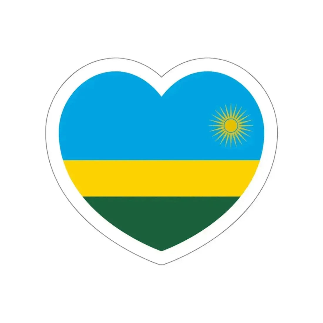 Heart Flag of Rwanda - STICKER Vinyl Die-Cut Decal White Die-Cut 4 Inch - The Sticker Space