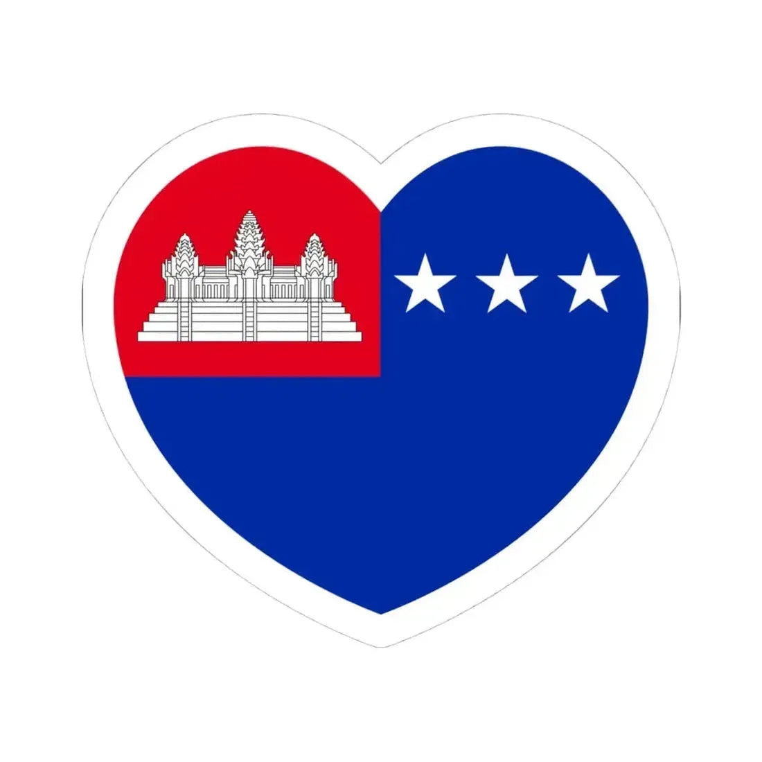 Heart Flag of the Khmer Republic - STICKER Vinyl Kiss-Cut Decal 4 Inch White - The Sticker Space