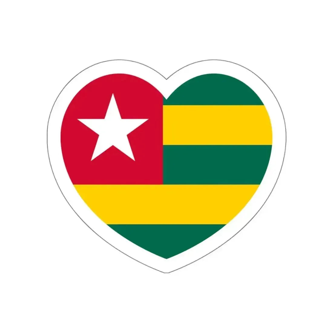 Heart Flag of Togo - STICKER Vinyl Die-Cut Decal White Die-Cut 4 Inch - The Sticker Space