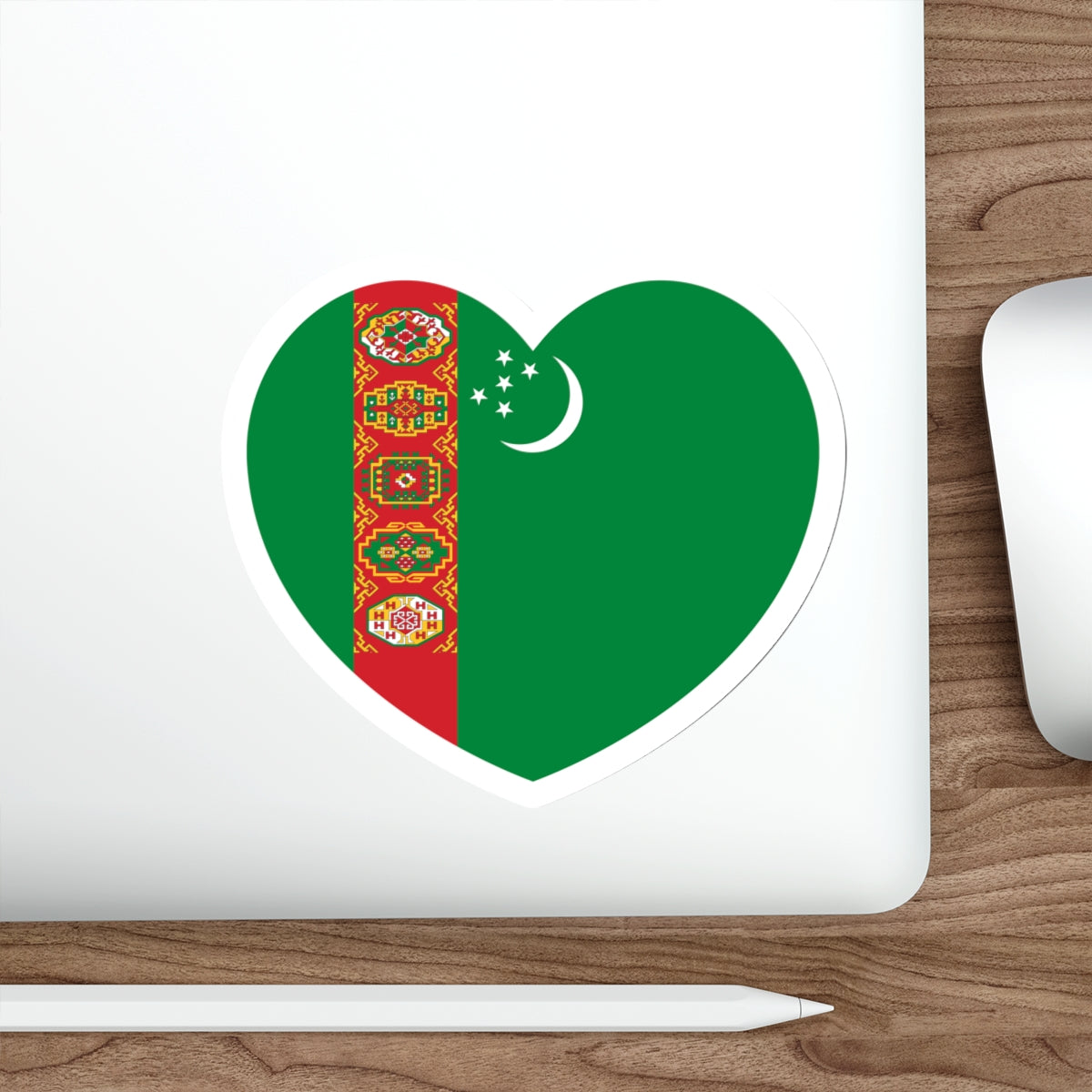 Heart Flag of Turkmenistan 1992-1997 - STICKER Vinyl Die-Cut Decal-The Sticker Space