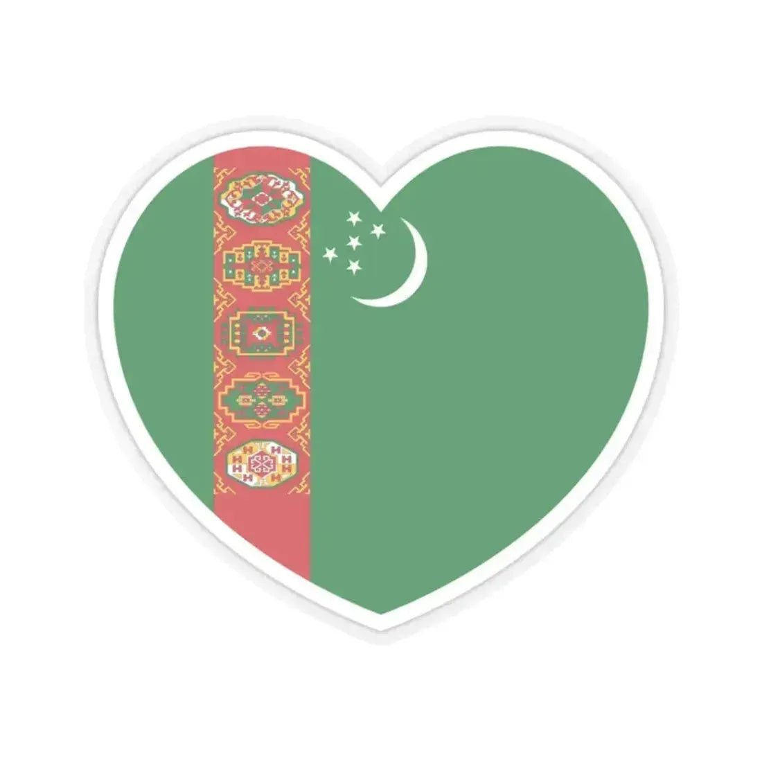 Heart Flag of Turkmenistan 1992-1997 - STICKER Vinyl Kiss-Cut Decal 2 Inch Transparent - The Sticker Space