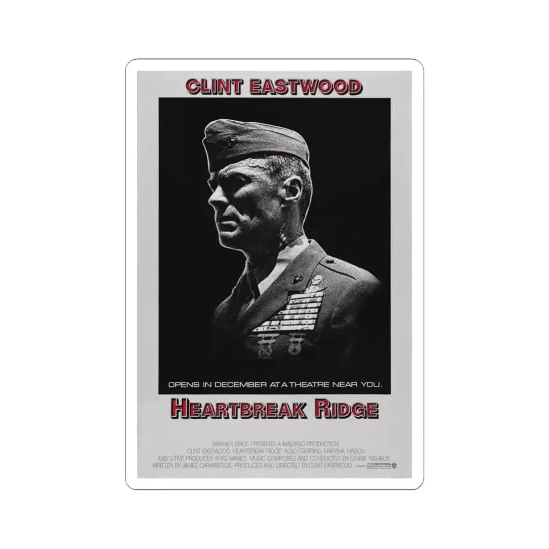 Heartbreak Ridge 1986 Movie Poster - STICKER Vinyl Kiss-Cut Decal 6 Inch White - The Sticker Space
