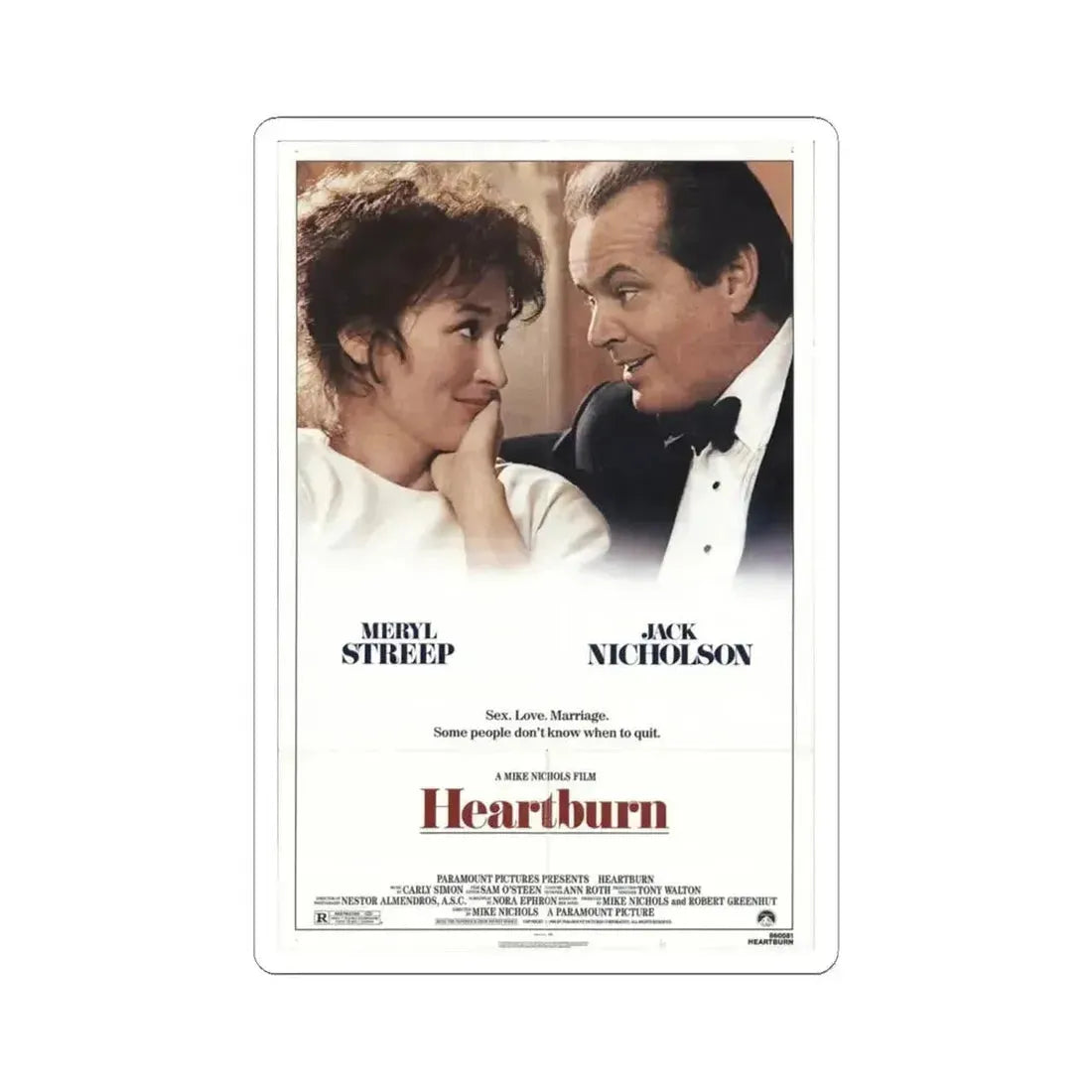 Heartburn 1986 Movie Poster - STICKER Vinyl Kiss-Cut Decal 4 Inch White - The Sticker Space