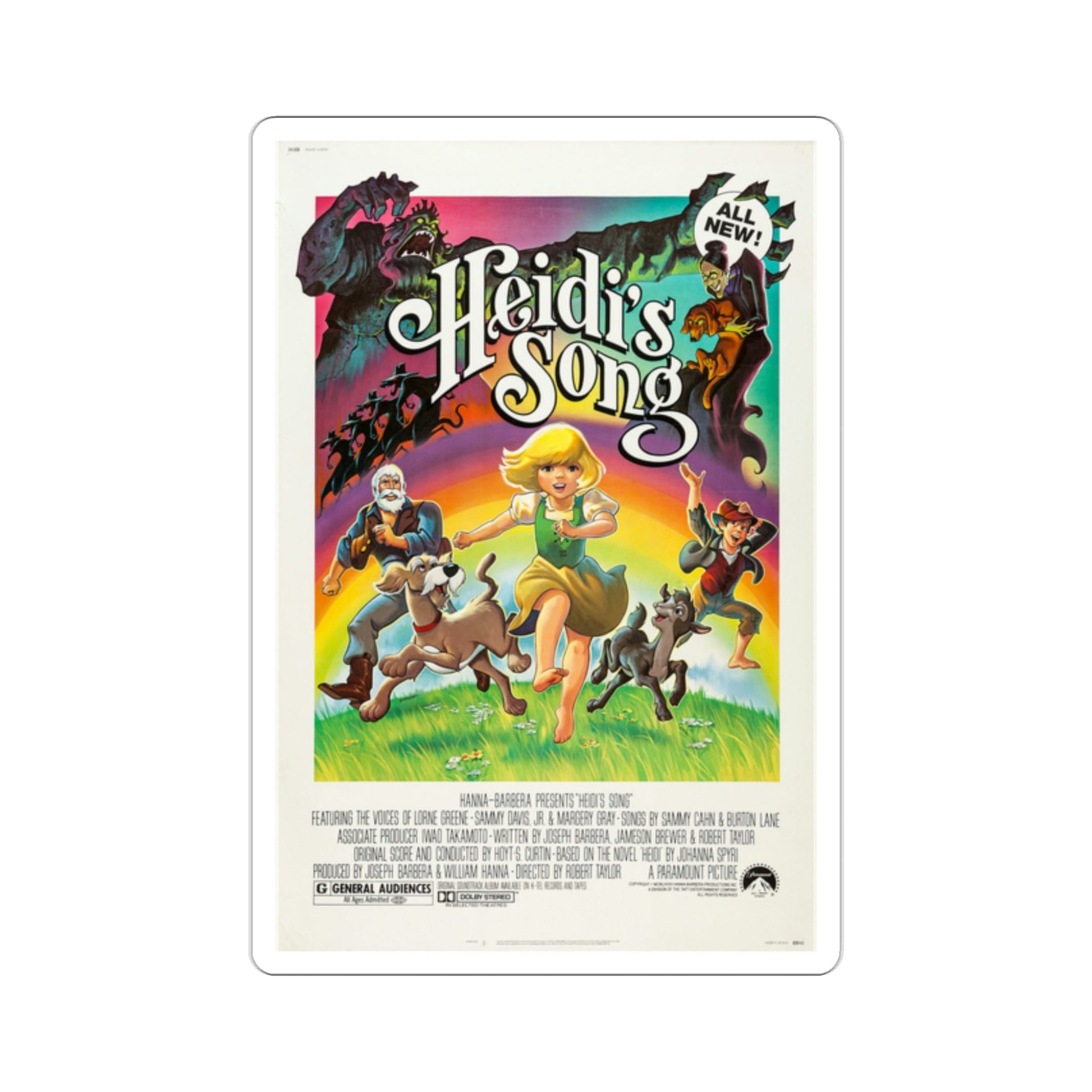 Heidi's Song 1982 Movie Poster STICKER Vinyl Die-Cut Decal-2 Inch-The Sticker Space