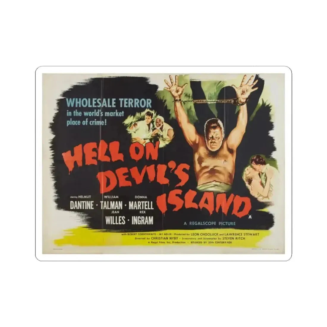 HELL ON DEVIL'S ISLAND 1957 Movie Poster - STICKER Vinyl Kiss-Cut Decal 2 Inch White - The Sticker Space