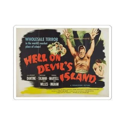 HELL ON DEVIL'S ISLAND 1957 Movie Poster - STICKER Vinyl Kiss-Cut Decal 6 Inch White - The Sticker Space