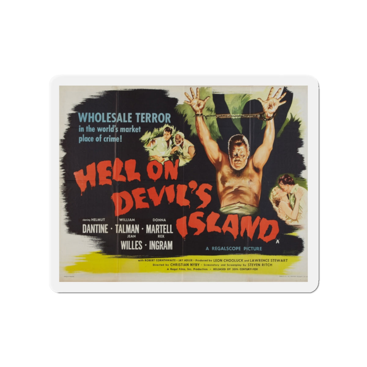 HELL ON DEVIL'S ISLAND 1957 Movie Poster - Die-Cut Magnet-2" x 2"-The Sticker Space