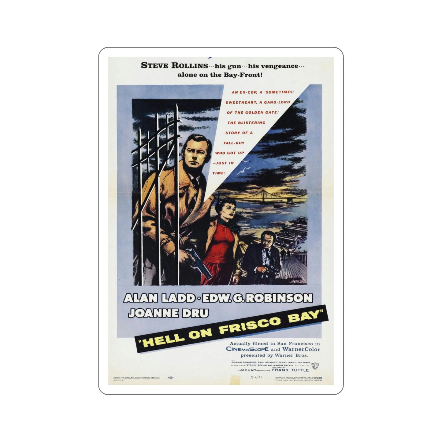 Hell on Frisco Bay 1955 Movie Poster STICKER Vinyl Die-Cut Decal-5 Inch-The Sticker Space