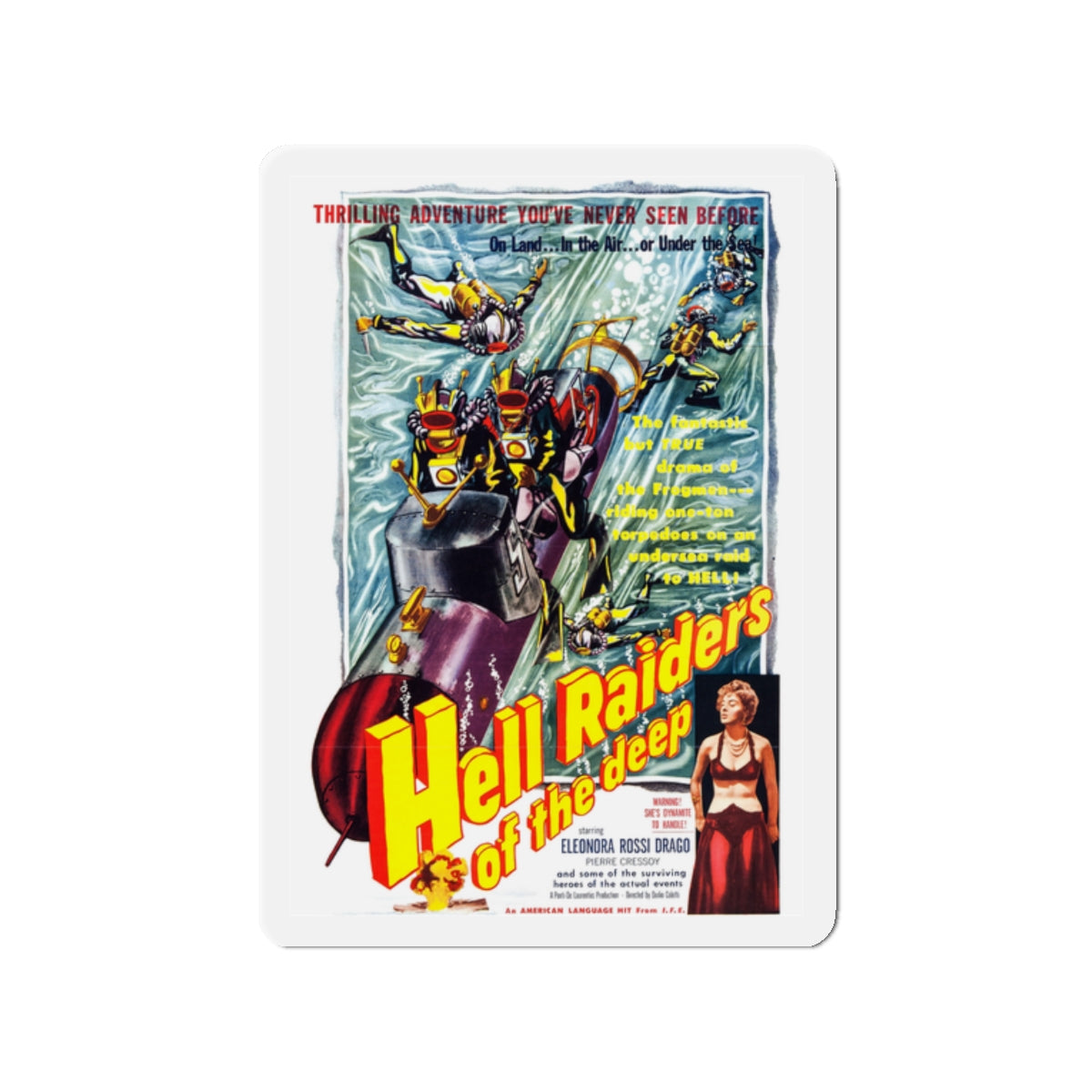 HELL RAIDERS OF THE DEEP 1953 Movie Poster - Die-Cut Magnet-2" x 2"-The Sticker Space