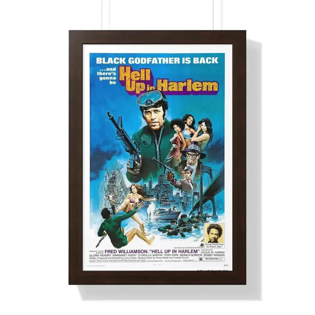HELL UP IN HARLEM 1973 - Framed Movie Poster 16″ x 24″ Walnut - The Sticker Space