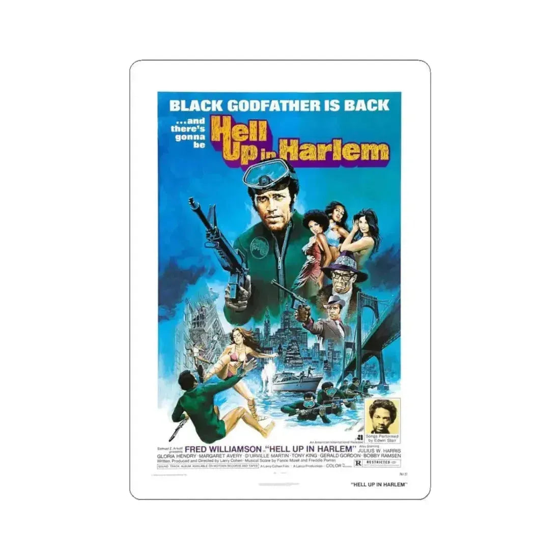 HELL UP IN HARLEM 1973 Movie Poster - STICKER Vinyl Kiss-Cut Decal 3 Inch White - The Sticker Space