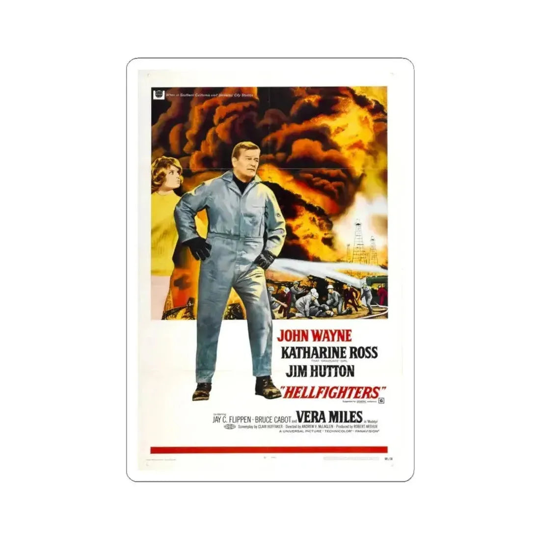 Hellfighters 1968 Movie Poster - STICKER Vinyl Kiss-Cut Decal 4 Inch White - The Sticker Space