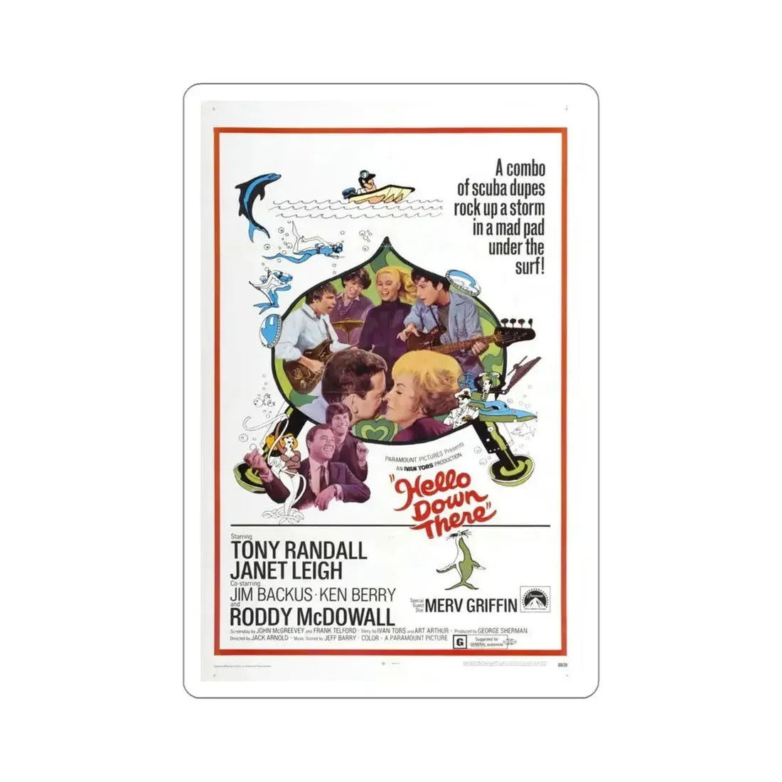 Hello Down There 1969 Movie Poster STICKER Vinyl Die-Cut Decal 5 Inch - The Sticker Space