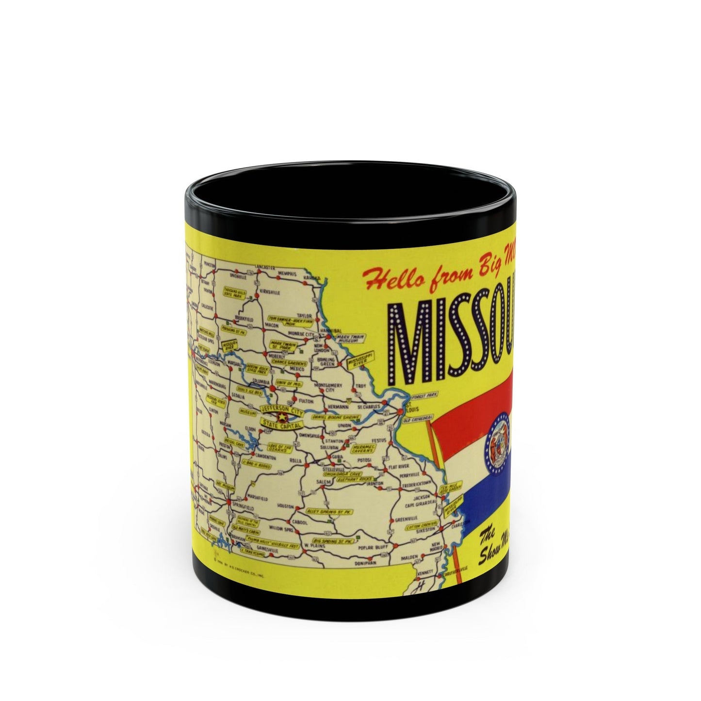 Hello from big MO Missouri (Greeting Postcards) Black Coffee Mug-11oz-The Sticker Space