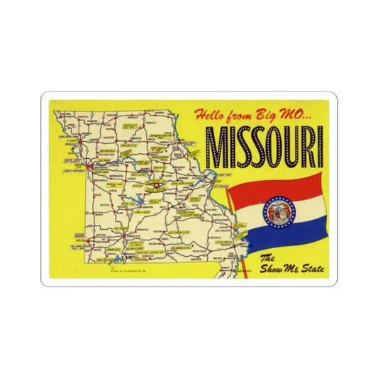 Hello from big MO Missouri (Greeting Postcards) STICKER Vinyl Kiss-Cut Decal 2 Inch White - The Sticker Space