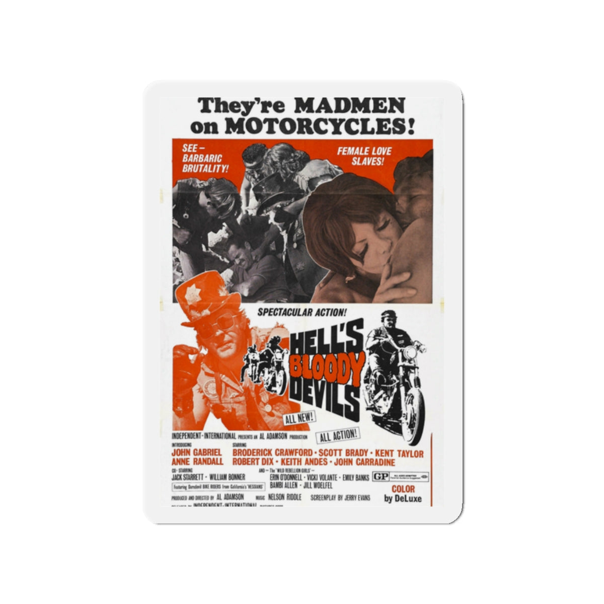 HELL'S BLOODY DEVILS 1970 Movie Poster - Die-Cut Magnet-2" x 2"-The Sticker Space