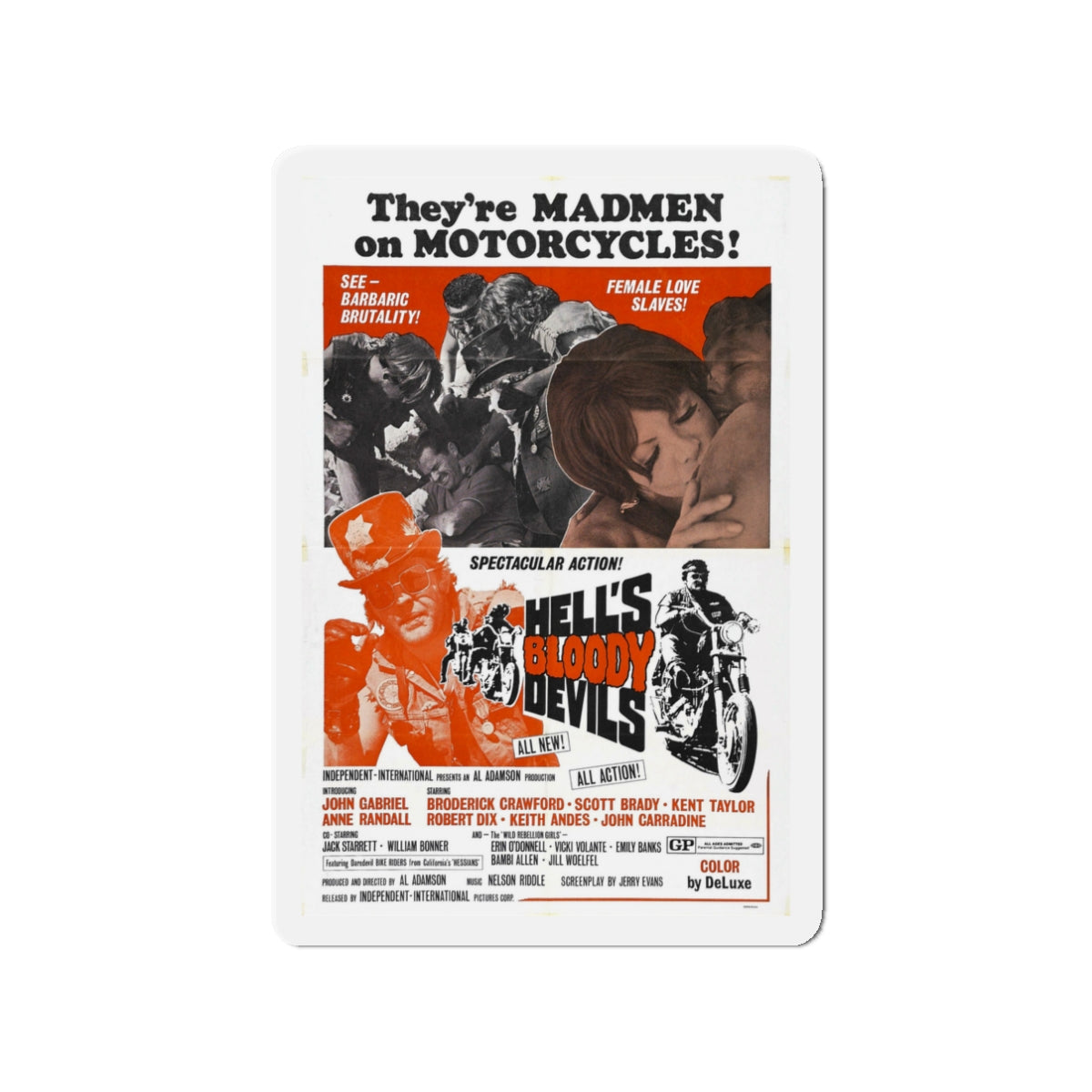 HELL'S BLOODY DEVILS 1970 Movie Poster - Die-Cut Magnet-3" x 3"-The Sticker Space