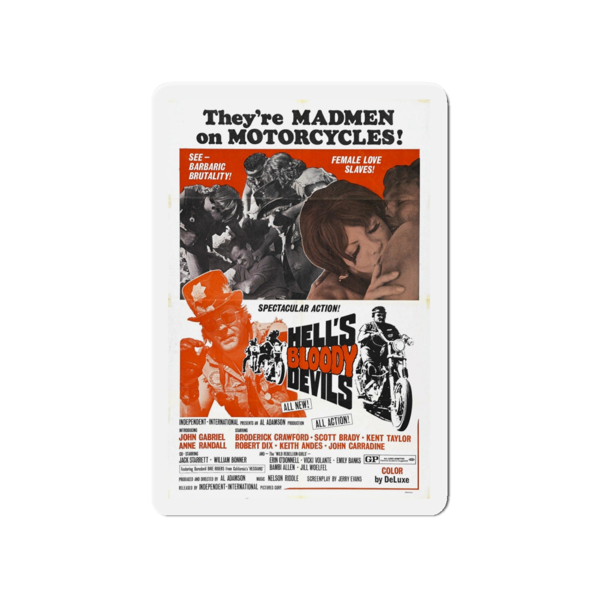 HELL'S BLOODY DEVILS 1970 Movie Poster - Die-Cut Magnet-4" x 4"-The Sticker Space