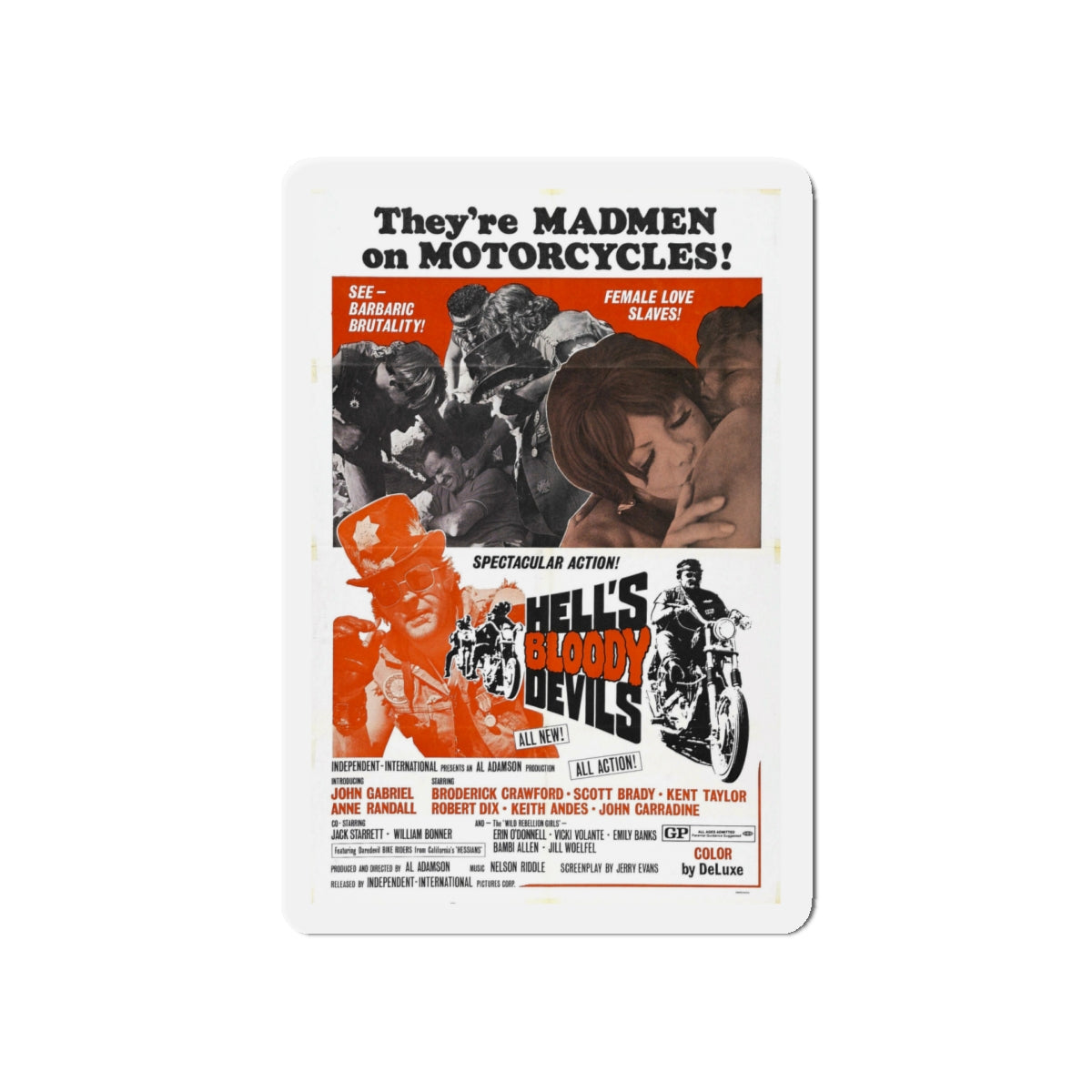 HELL'S BLOODY DEVILS 1970 Movie Poster - Die-Cut Magnet-5" x 5"-The Sticker Space