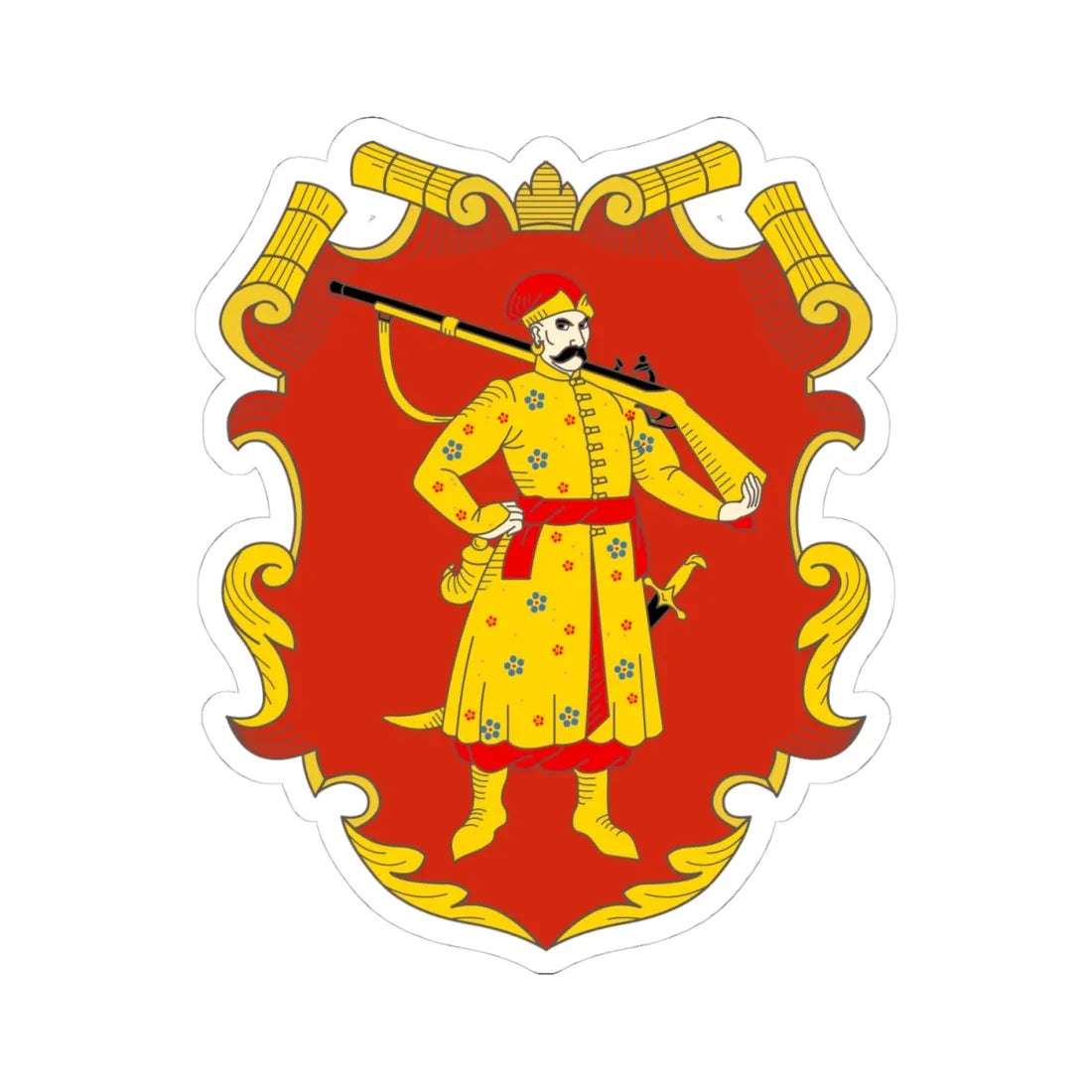 Herb Viyska Zaporozkoho red version (Ukraine) (Coat of Arms) STICKER Vinyl Kiss-Cut Decal - The Sticker Space