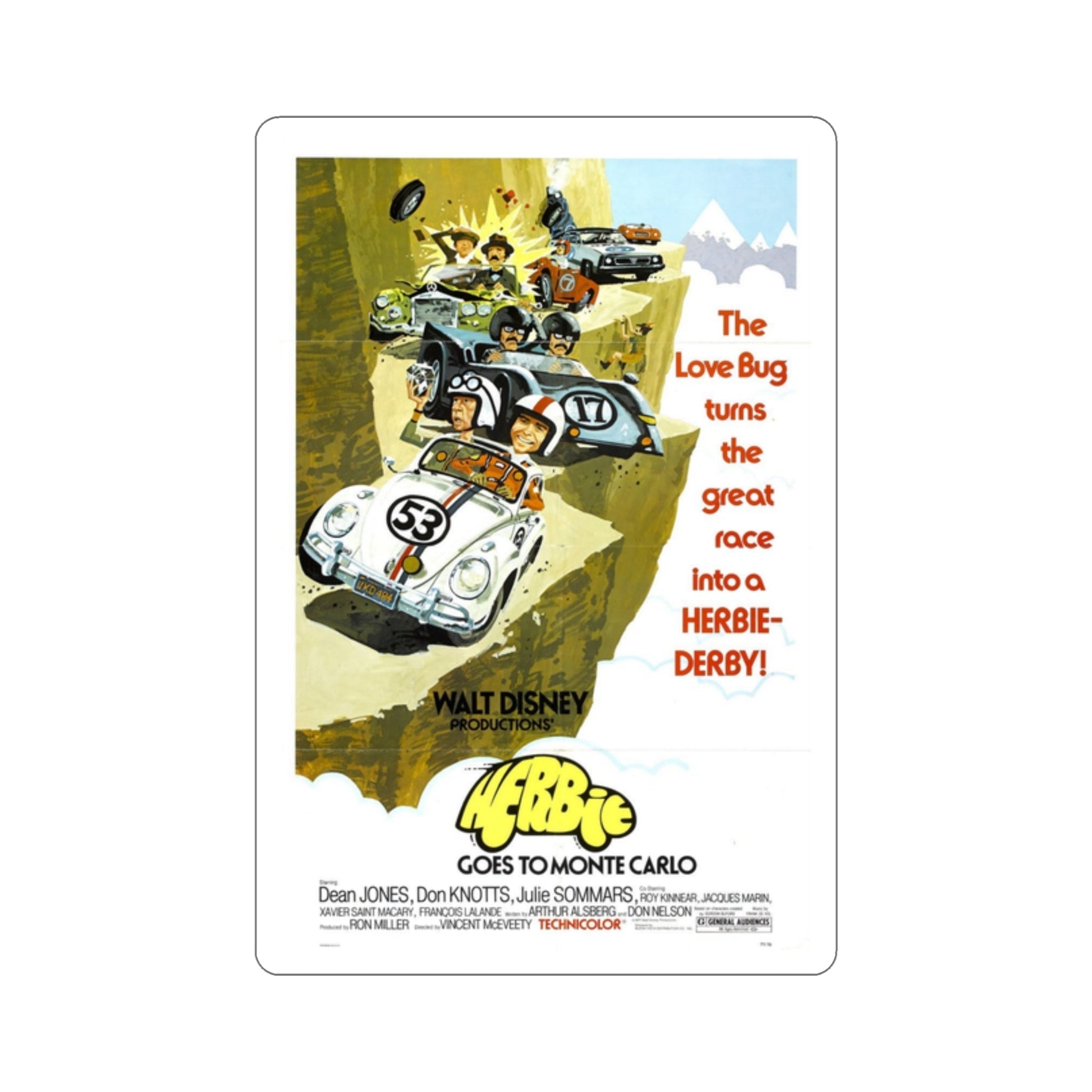 Herbie Goes to Monte Carlo 1977 Movie Poster STICKER Vinyl Die-Cut Decal-2 Inch-The Sticker Space