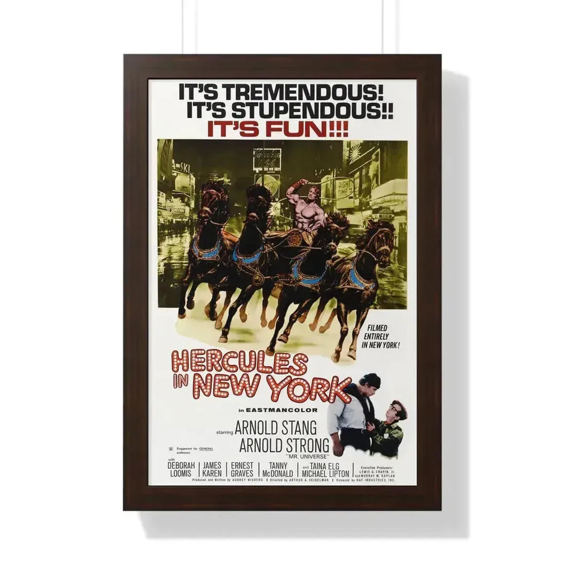 HERCULES IN NEW YORK 1969 - Framed Movie Poster 16″ x 24″ Walnut - The Sticker Space