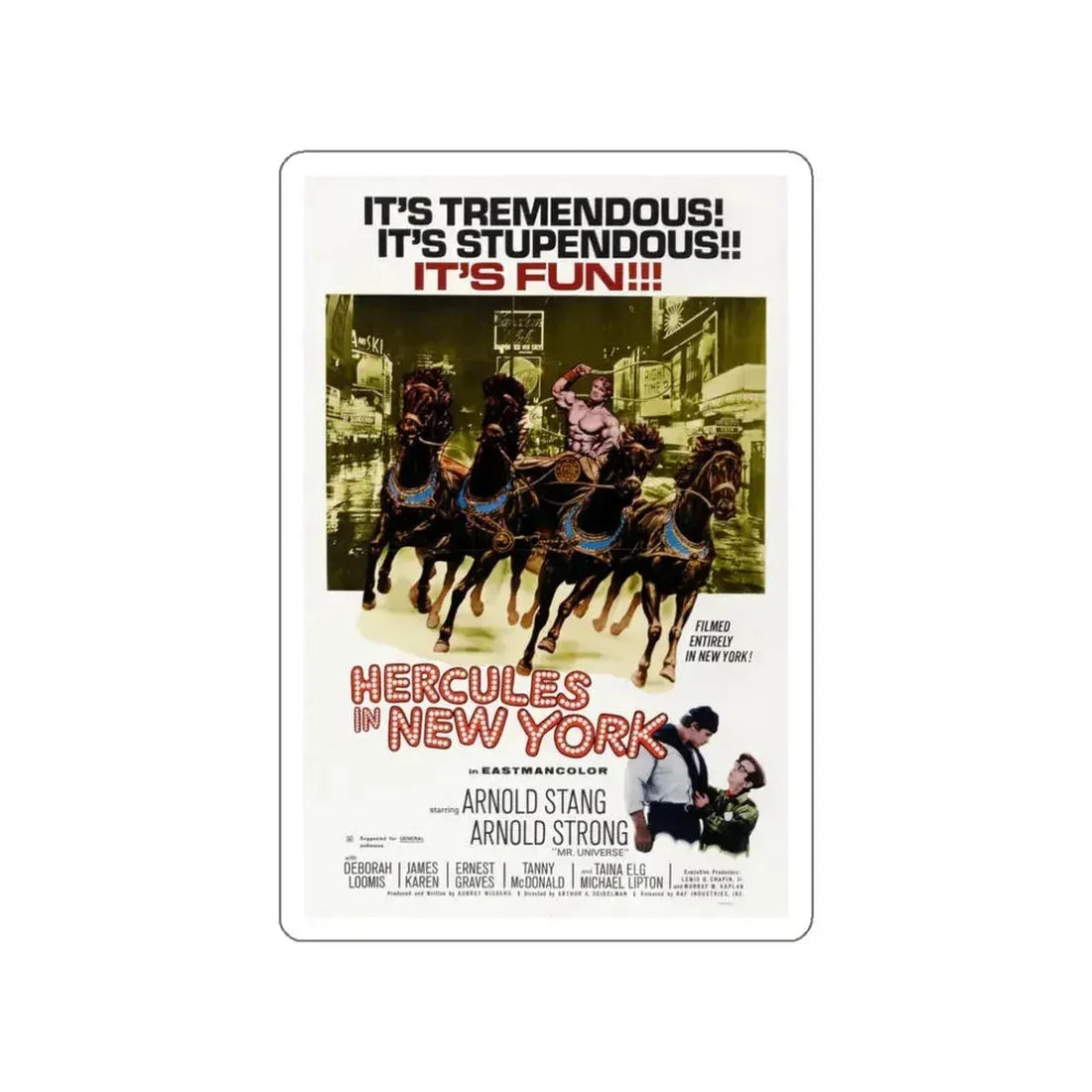 HERCULES IN NEW YORK 1969 Movie Poster STICKER Vinyl Die-Cut Decal 3 Inch - The Sticker Space