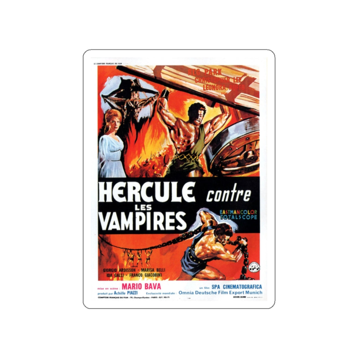 HERCULES IN THE HAUNTED WORLD (FRENCH) 1961 Movie Poster STICKER Vinyl Die-Cut Decal-2 Inch-The Sticker Space