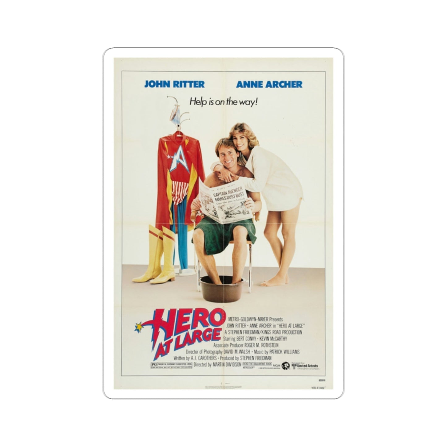 Hero at Large 1980 Movie Poster STICKER Vinyl Die-Cut Decal-2 Inch-The Sticker Space