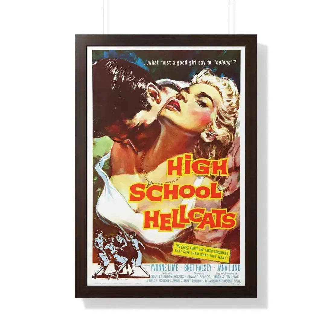 HIGH SCHOOL HELLCATS 1958 - Framed Movie Poster 20" x 30" Walnut - The Sticker Space