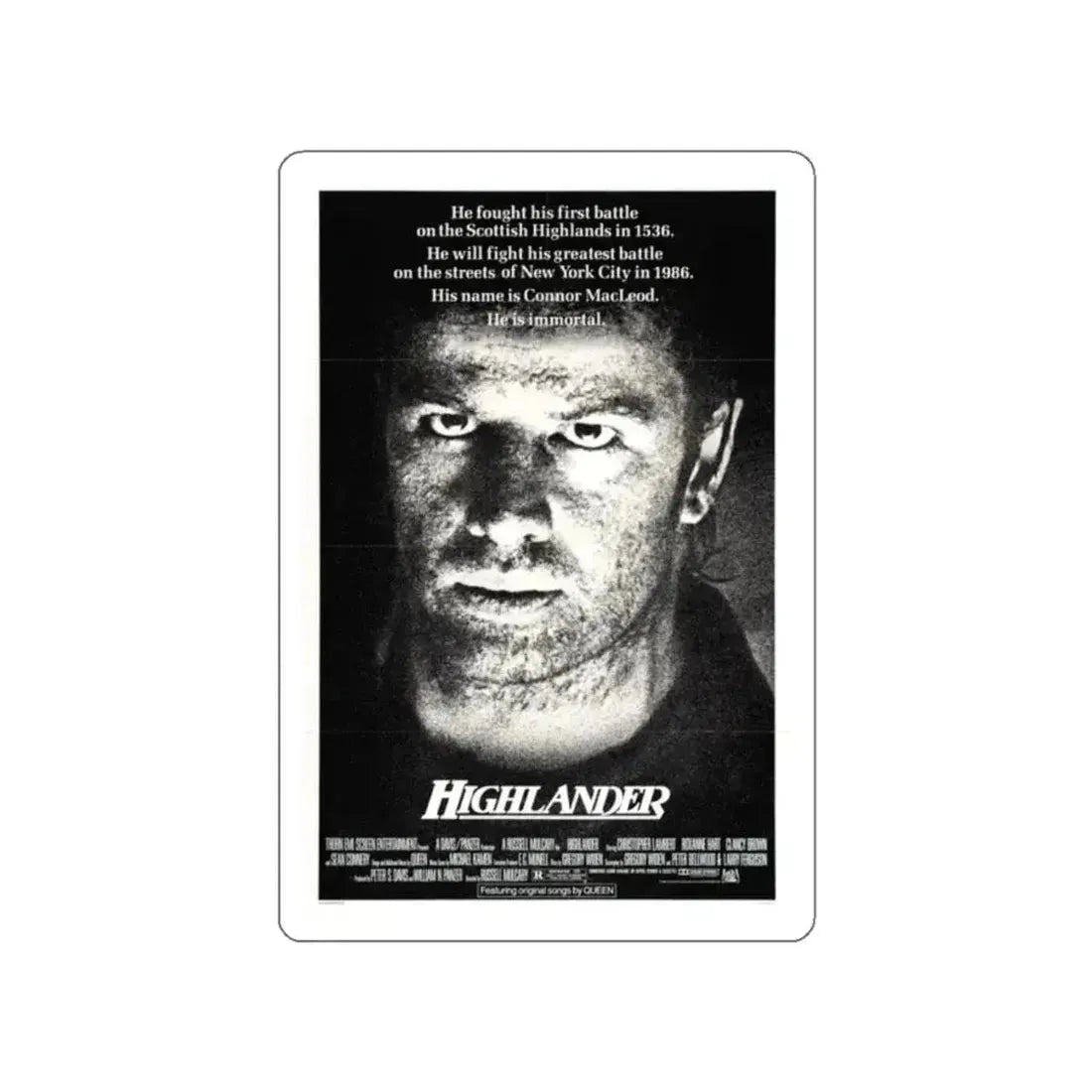 HIGHLANDER 1986 Movie Poster STICKER Vinyl Die-Cut Decal 2 Inch - The Sticker Space