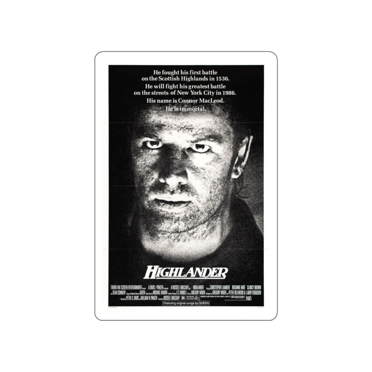 HIGHLANDER 1986 Movie Poster STICKER Vinyl Die-Cut Decal-4 Inch-The Sticker Space