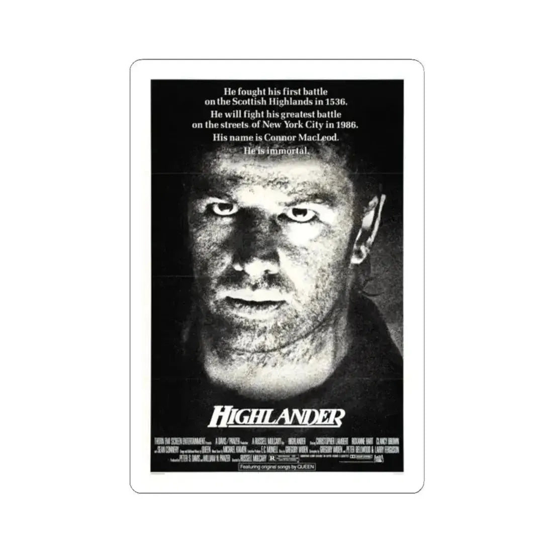 Highlander 1986 Movie Poster - STICKER Vinyl Kiss-Cut Decal 2 Inch White - The Sticker Space