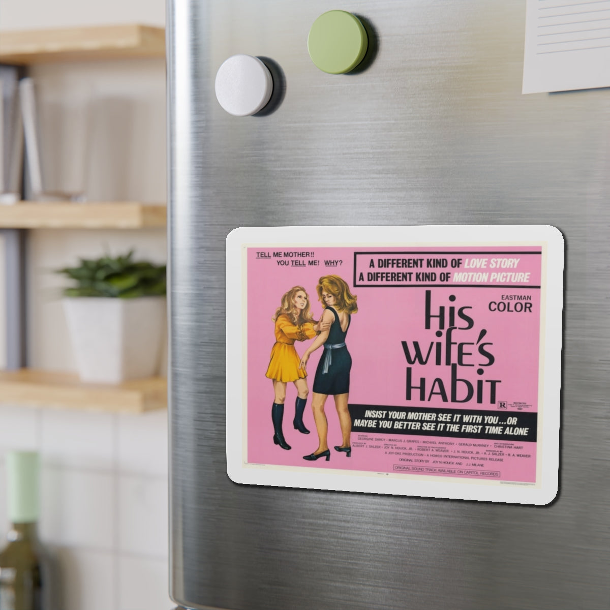 HIS WIFE'S HABIT (WOMEN AND BLOODY TERROR) 1970 Movie Poster - Die-Cut Magnet-The Sticker Space