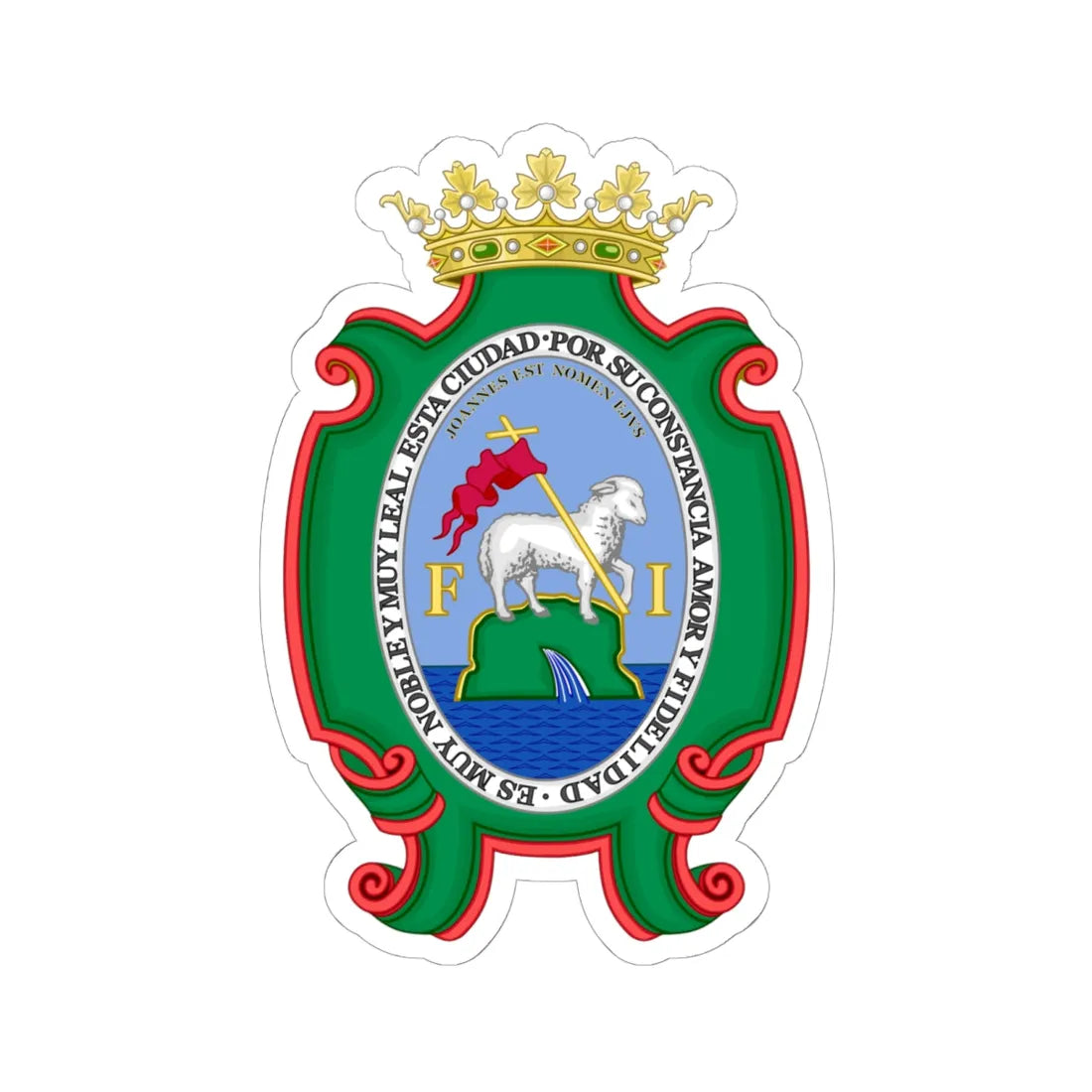 Historic Coat of Arms of San Juan Puerto Rico-Spanish Rule (Puerto Rico) (Coat of Arms) STICKER Vinyl Kiss-Cut Decal 6 Inch White - The Sticker Space