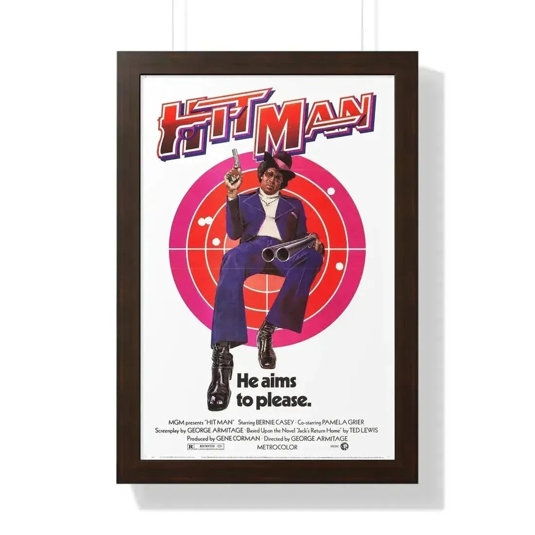 HIT MAN 1972 - Framed Movie Poster 16″ x 24″ Walnut - The Sticker Space