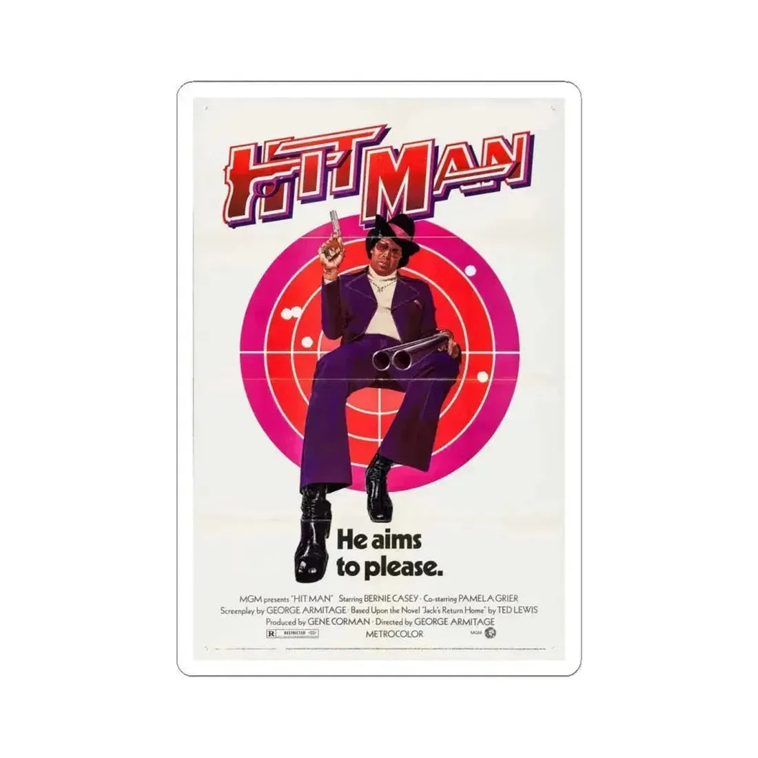 Hit Man 1972 Movie Poster - STICKER Vinyl Kiss-Cut Decal 4 Inch White - The Sticker Space