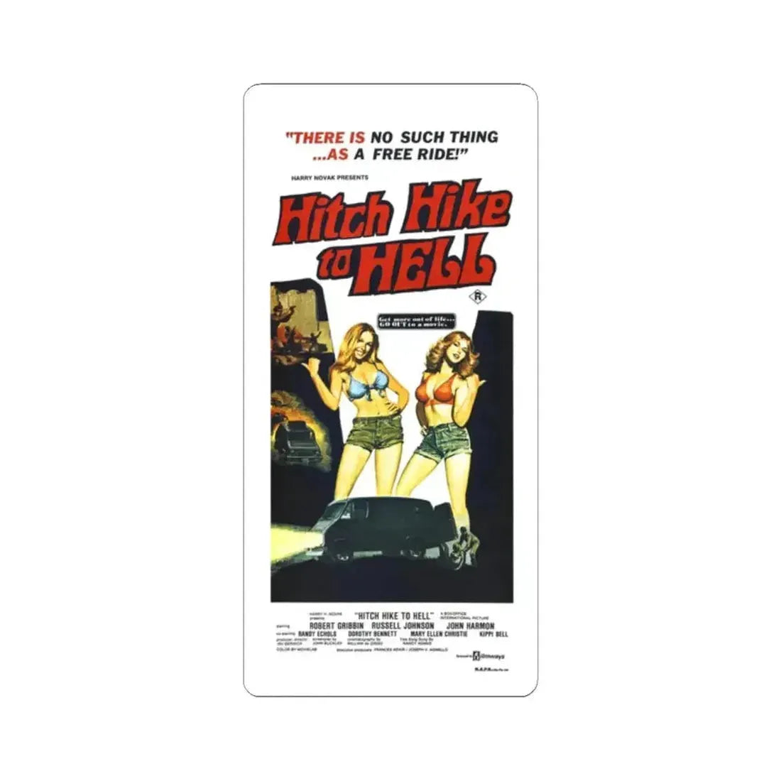 HITCH HIKE TO HELL 1977 Movie Poster - STICKER Vinyl Kiss-Cut Decal 2 Inch White - The Sticker Space