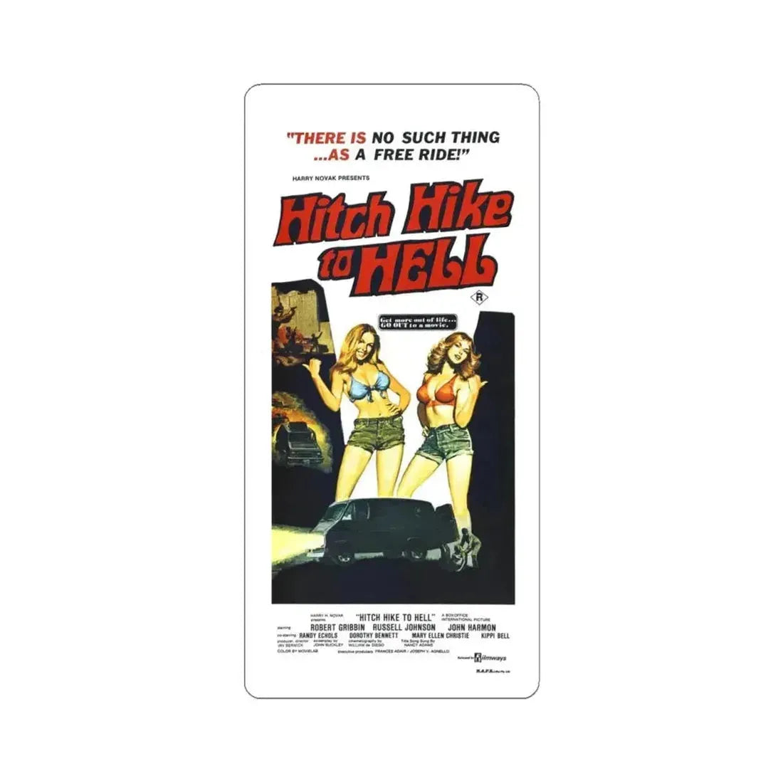 HITCH HIKE TO HELL 1977 Movie Poster - STICKER Vinyl Kiss-Cut Decal 4 Inch White - The Sticker Space
